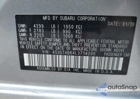 2020 Subaru Impreza 5-Door from USA, damaged, VIN 4S3GTAB64L3714200